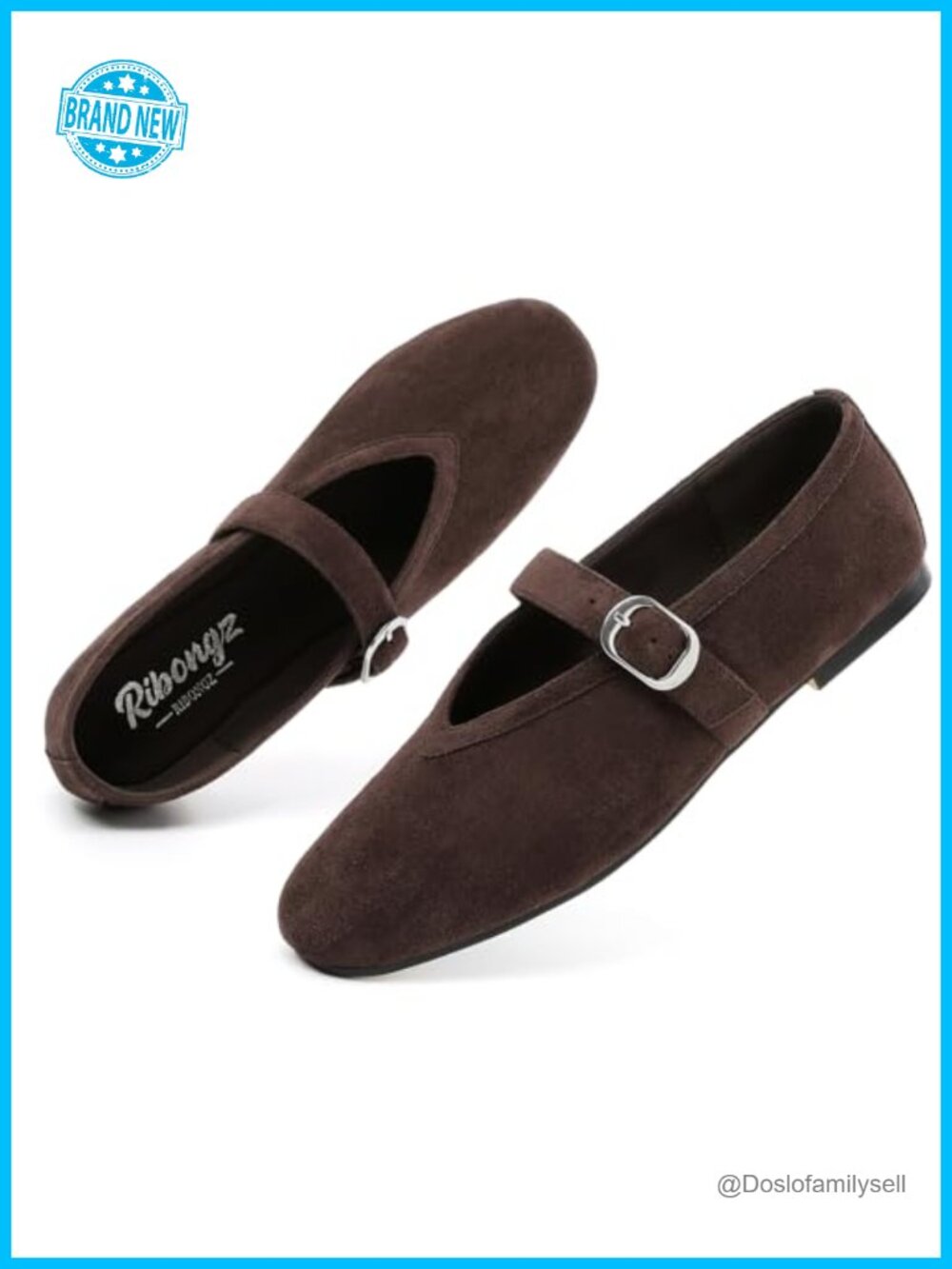 Mary Jane Flats Round Toe Buckle Strap Suede Dress Shoes